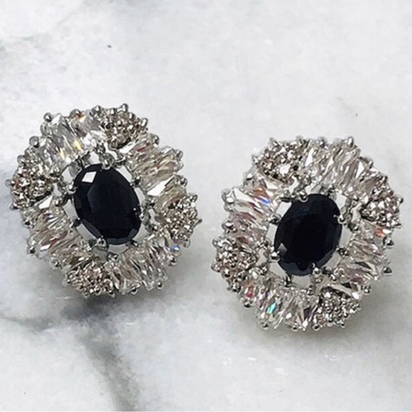 Stunning Jet Crystal & Cubic Zirconia Earrings-Boutique - Picture 1 of 3